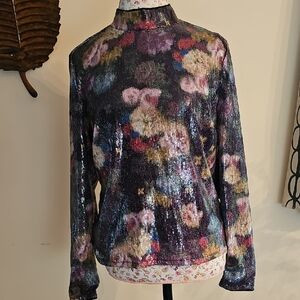 NWT Nicole Miller Multicolor Sequin Blouse.Size M